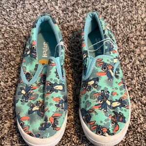Disney Teal Slip-On Sneakers with Stitch Print